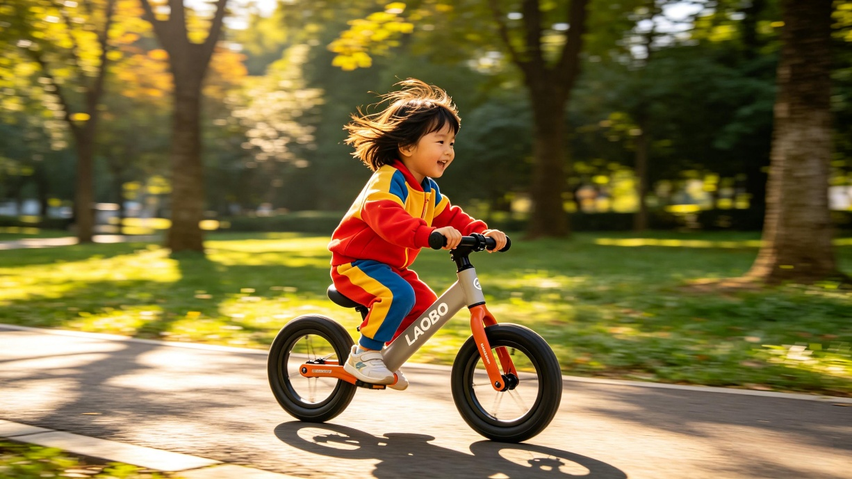 child riding a balance bike for the first time